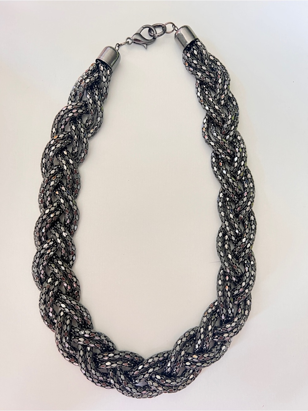 Y2K Dragon Scale Gunmetal Plaited Mesh Braided Metallic Statement Necklace